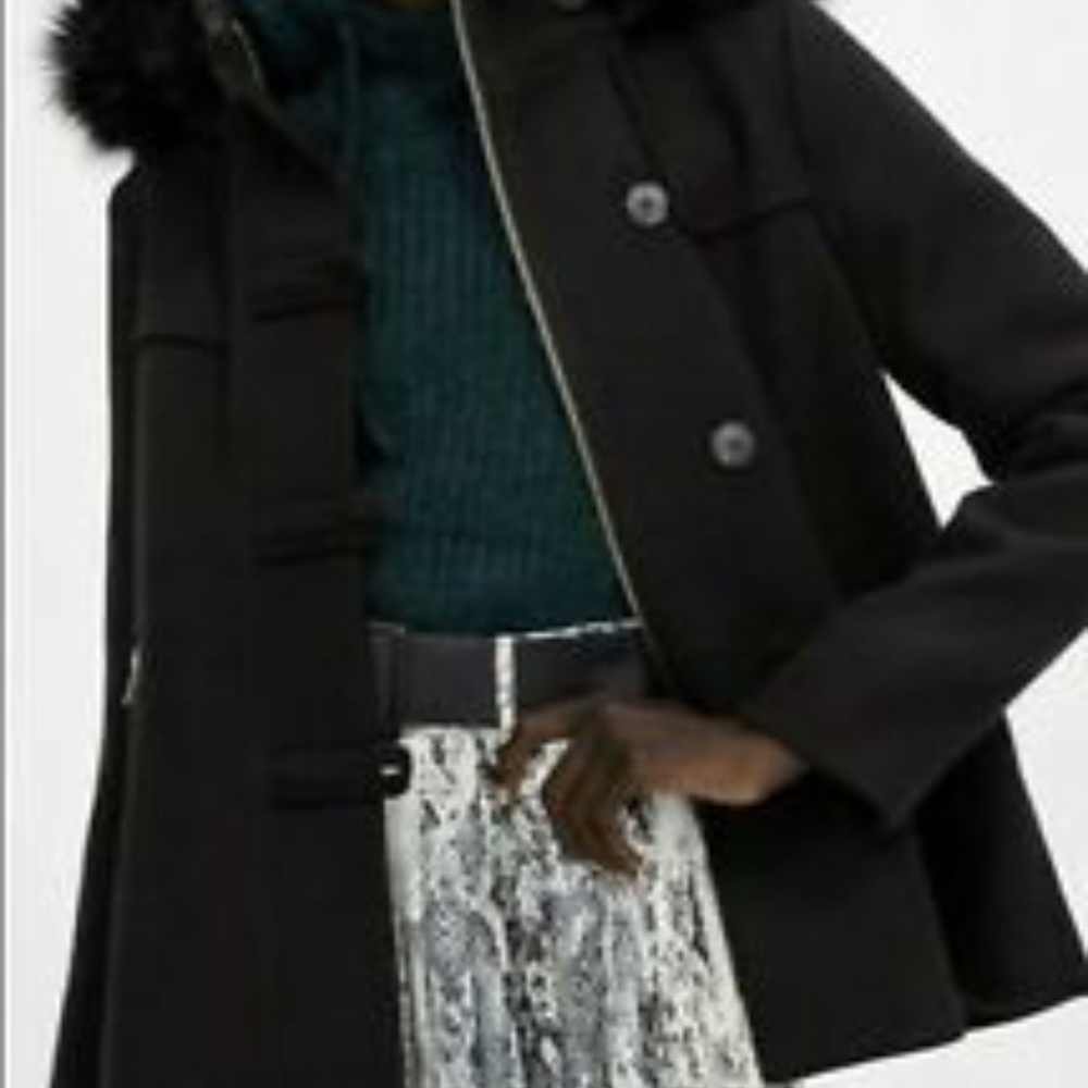 ZARA Women's Black Coat Jacket with Hood